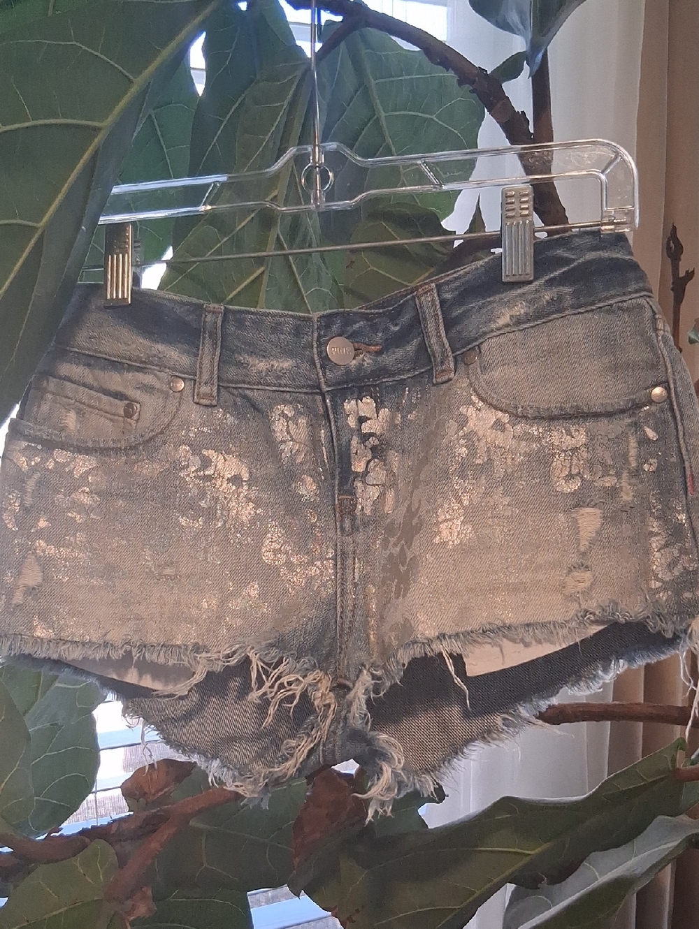 PINK Victoria's Secret Silver Metallic Floral Denim Cutoff Shorts
